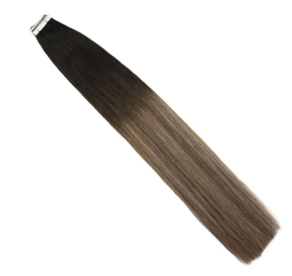 #1b/4/18 Black to Brown with Ash Blonde Tape In Extensions