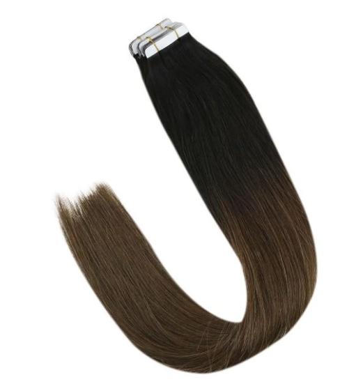 #1b/4 Black to Dark Brown Ombre Tape In Extensions