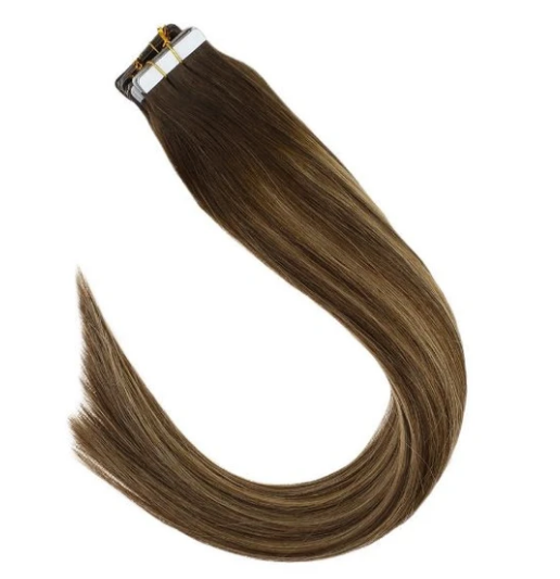 #4/27/4 Balayage Brown Highlighted Caramel Blonde Tape In Extensions