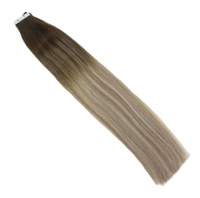 Load image into Gallery viewer, #4/14/22 Dark Brown Mixed Blonde Highlights Tape In Extensions
